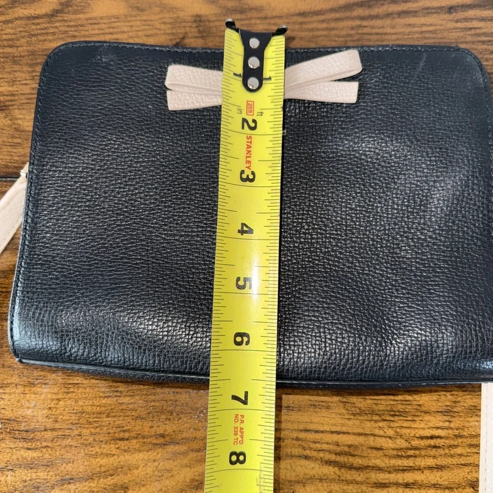 Kate‎ Spade New York Black Beige Pebbled Leather Bow Crossbody Bag PXRU5070